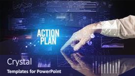  Presentation with action plan - Slides having businessman-touching-huge-screen background and a navy blue colored foreground