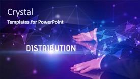  Presentation with distribution - Amazing PPT theme having businessman-touching-huge-screen backdrop and a navy blue colored foreground