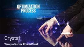  Presentation with business process - Amazing PPT theme having businessman-touching-huge-screen backdrop and a navy blue colored foreground