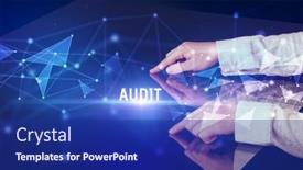  Presentation with audit - PPT layouts featuring businessman-touching-huge-screen background and a navy blue colored foreground