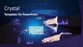  Presentation with business process - Cool new PPT theme with businessman-touching-huge-screen backdrop and a navy blue colored foreground