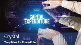  Presentation with expenditure - Slide deck with businessman-touching-huge-screen background and a ocean colored foreground