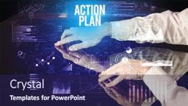  Presentation with action plan - Theme enhanced with businessman-touching-huge-screen background and a navy blue colored foreground