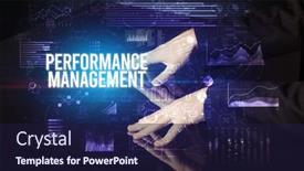  Presentation with performance management - Colorful slide deck enhanced with businessman-touching-huge-screen backdrop and a wine colored foreground