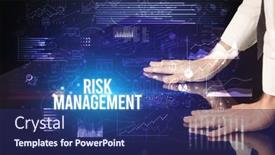  Presentation with risk management - Cool new presentation theme with businessman-touching-huge-screen backdrop and a navy blue colored foreground