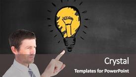  Presentation with digital image - Amazing presentation design having businessman touching light blub backdrop and a dark gray colored foreground