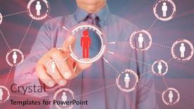  Presentation with social media network - Colorful theme enhanced with businessman-touching-virtual-screen-social backdrop and a coral colored foreground