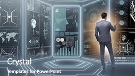  Presentation with stock trading - PPT theme with businessman trading in world stock market background and a ocean colored foreground