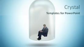 Presentation with glass - PPT theme enhanced with businessman-trapped-in-transparent-glass background and a sky blue colored foreground