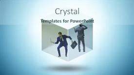  Presentation with cube - Presentation design featuring businessman-trapped-in-transparent-glass background and a sky blue colored foreground