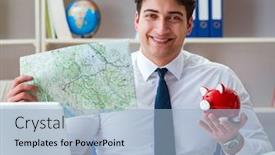  Presentation with office - PPT theme consisting of businessman-traveling-agent-working background and a light blue colored foreground