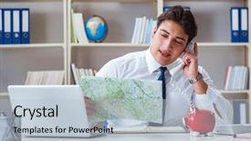  Presentation with office - Colorful slides enhanced with businessman traveling agent working backdrop and a lemonade colored foreground