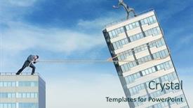  Presentation with push vs pull - Audience pleasing PPT theme consisting of businessman tries to push down backdrop and a light blue colored foreground