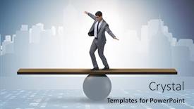 Presentation with seesaw - Colorful theme enhanced with businessman-trying-to-balance backdrop and a light blue colored foreground