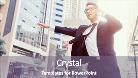  Presentation with taxi - Colorful PPT theme enhanced with businessman trying to catch a taxi in business cuty district backdrop and a gray colored foreground