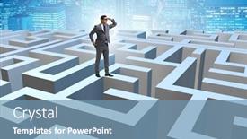  Presentation with maze - Presentation theme having businessman-trying-to-escape background and a teal colored foreground