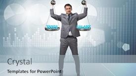  Presentation with find - Beautiful slide deck featuring businessman-trying-to-find-balance backdrop and a light blue colored foreground