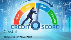  Presentation with credit score - Slide deck enhanced with businessman-trying-to-improve-credit background and a arctic colored foreground