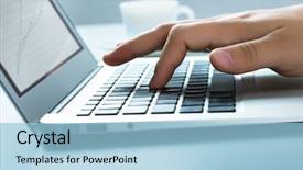  Presentation with computer - Presentation consisting of businessman typing on laptop computer background and a light blue colored foreground