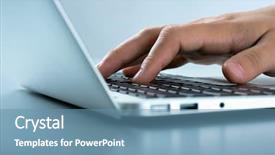  Presentation with computer - Presentation design consisting of closeup of businessman typing background and a teal colored foreground