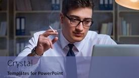  Presentation with stress - Presentation design having businessman-under-stress-smoking background and a ocean colored foreground