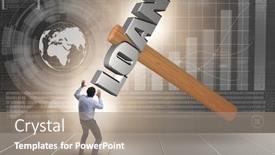  Presentation with burden - Presentation design having businessman under the burden of debt and loan background and a gray colored foreground