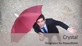  Presentation with annual dinner under the sea - Audience pleasing PPT theme consisting of businessman under umbrella looking worried backdrop and a light gray colored foreground