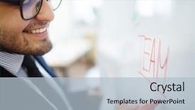  Presentation with team - Presentation theme consisting of businessman underlining word team written background and a light blue colored foreground