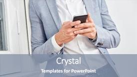  Presentation with smartphone app - Colorful presentation theme enhanced with businessman uses a smartphone app backdrop and a mint green colored foreground