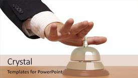  Presentation with hotel - PPT theme consisting of businessman using a hotel bell background and a coral colored foreground