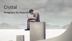  Presentation with concrete block - Presentation theme having businessman using a laptop computer sitting on a concrete block in a desert background and a light gray colored foreground
