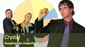  Presentation with pie chart - Slide deck featuring businessman using a pie chart background and a tawny brown colored foreground