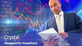  Presentation with shares - Beautiful slide deck featuring businessman using a tablet against stocks and shares backdrop and a ocean colored foreground