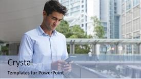  Presentation with off road - Beautiful slide deck featuring businessman using cellphone beside backdrop and a light blue colored foreground