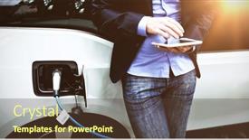  Presentation with using digital tablet - Presentation theme consisting of businessman-using-digital-tablet background and a tawny brown colored foreground