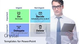  Presentation with matrix - Presentation theme consisting of businessman-using-eisenhower-matrix background and a light blue colored foreground