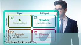  Presentation with matrix - Presentation theme enhanced with businessman-using-eisenhower-matrix background and a light blue colored foreground