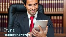  Presentation with studio - Presentation theme consisting of businessman-using-his-tablet background and a tawny brown colored foreground