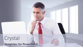  Presentation with windows - Colorful presentation theme enhanced with businessman using laptop against bright room with windows backdrop and a lemonade colored foreground