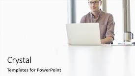  Presentation with creative - Audience pleasing slides consisting of businessman using laptop at desk in creative office backdrop and a white colored foreground