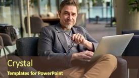  Presentation with computer - Presentation theme consisting of businessman-using-laptop-computer background and a tawny brown colored foreground