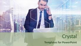  Presentation with server room - Audience pleasing PPT theme consisting of phoning against digitally generated server backdrop and a mint green colored foreground