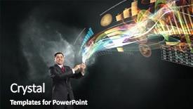  Presentation with mobile application - PPT theme with businessman using mobile application background and a dark gray colored foreground