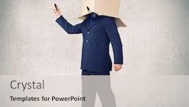  Presentation with box carton - Colorful presentation theme enhanced with businessman using mobile phone wearing carton box on head backdrop and a lemonade colored foreground