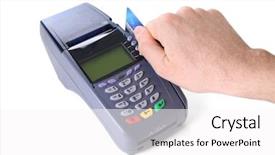  Presentation with terminal - Audience pleasing presentation theme consisting of businessman using payment terminal isolated backdrop and a white colored foreground