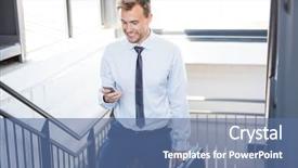  Presentation with climbing - Cool new presentation theme with businessman using phone and climbing backdrop and a ocean colored foreground