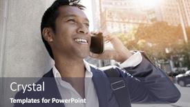  Presentation with manhattan - PPT layouts featuring businessman using smartphone in manhattan city centre background and a dark gray colored foreground