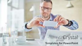  Presentation with take - Presentation theme enhanced with businessman-using-smartphone-to-take background and a  colored foreground