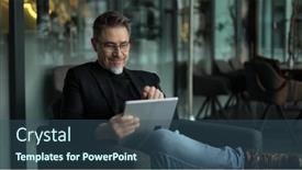  Presentation with computer - PPT theme consisting of businessman-using-tablet-computer background and a ocean colored foreground