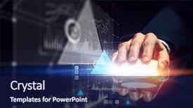  Presentation with wireless - Slides having businessman using wireless mouse mixed background and a navy blue colored foreground